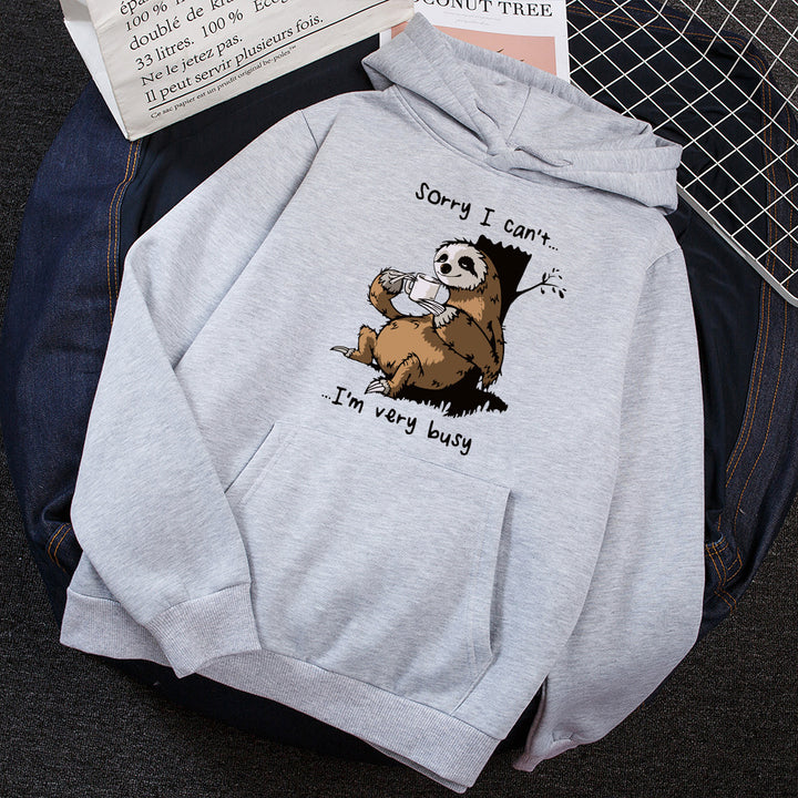 Dame hoodie med sødt dyremotiv og legesyg slogan Skovae
