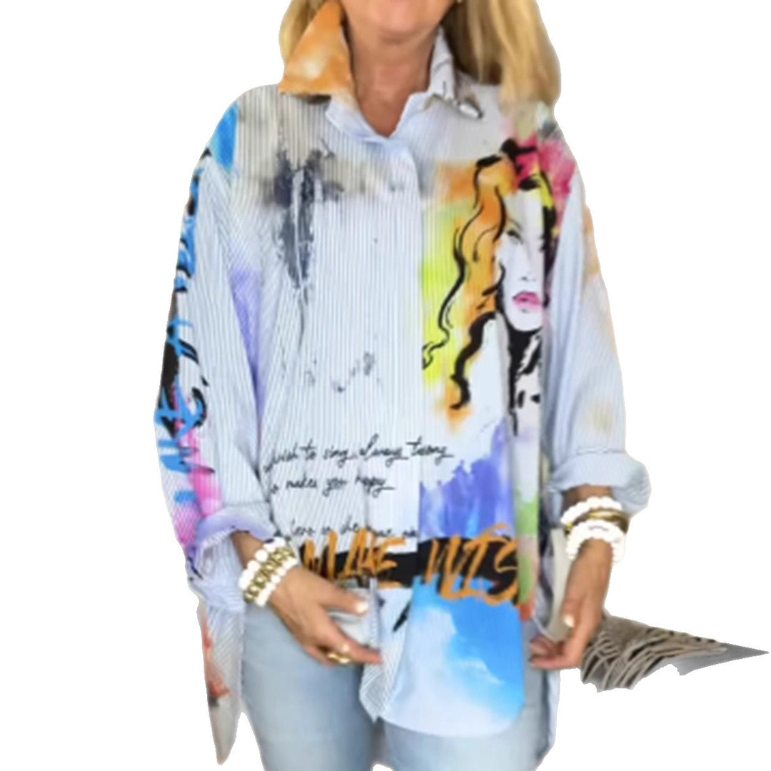Kvinders kunstnerisk designet oversized bluse med unikt grafisk design Stilla