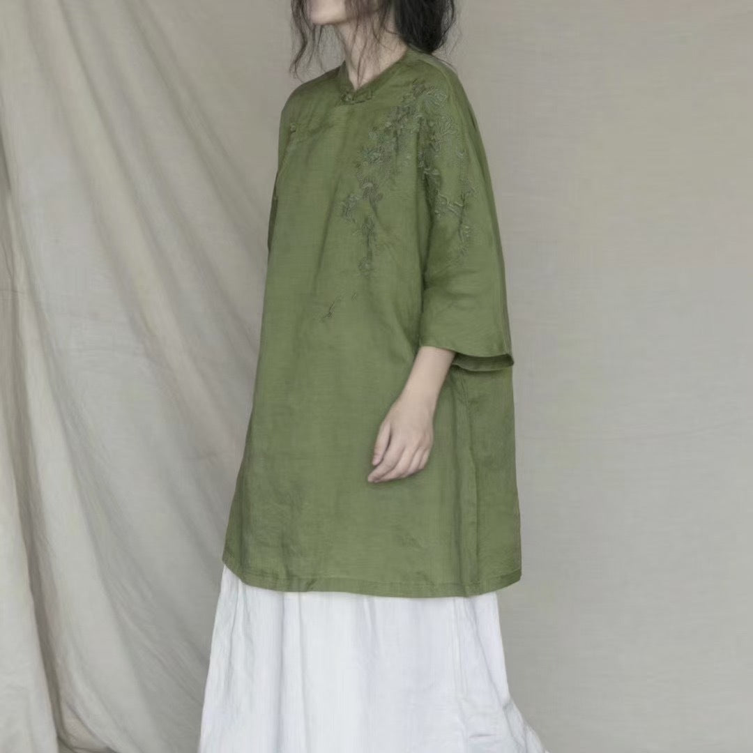 Dame Floral Broderet Lang Tunika Top Stilla