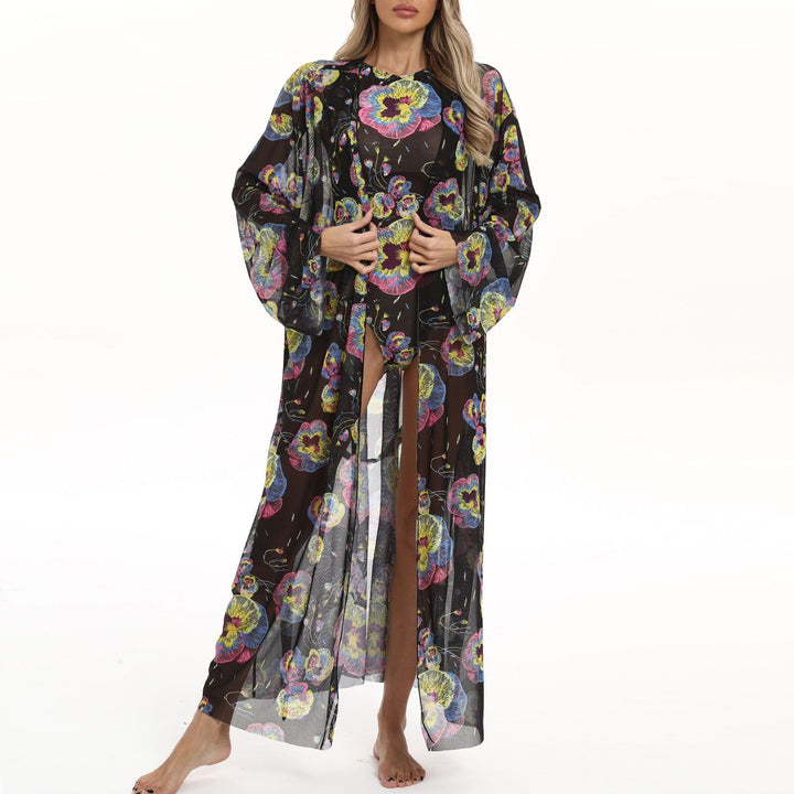 Dame Transparent Strandkimono med blomsterdesign Skovae