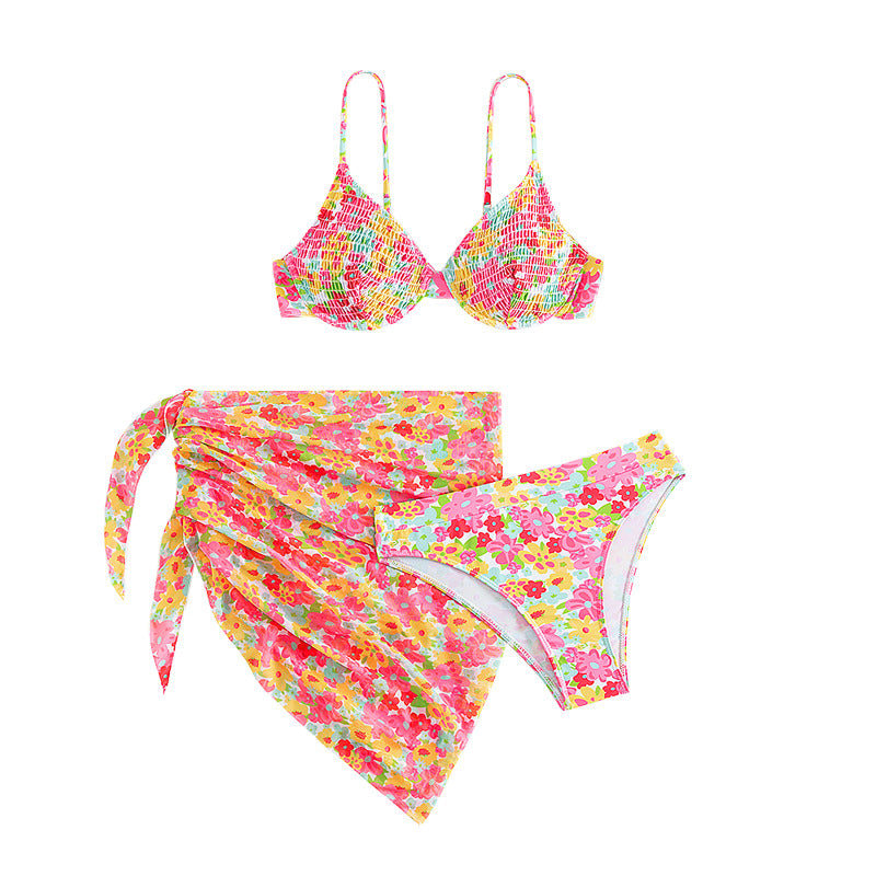 Dame Push-Up Bikini-set med floral shawl Skovae