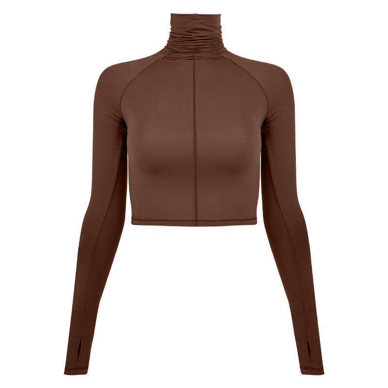 Damer cropped langærmet top med høj krave og rynkning Stilla