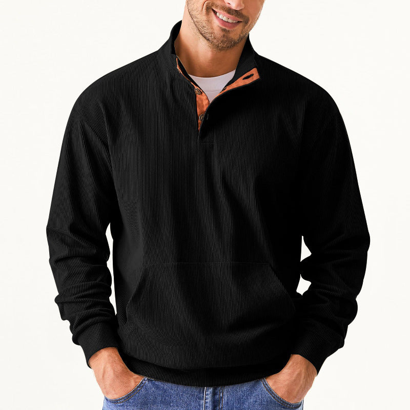 Herrer afslappet sweater med moderne ståkrave og dekorative knapper Stilla