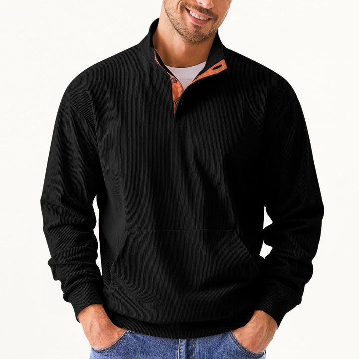 Herrer afslappet sweater med moderne ståkrave og dekorative knapper Stilla