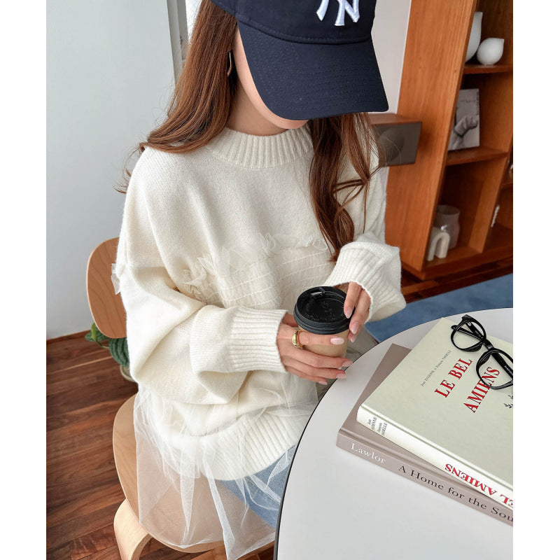 Kvinders oversized pullover med flæsedetaljer Stilla