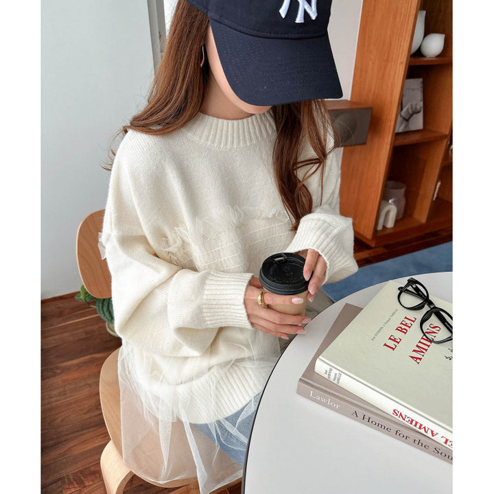 Kvinders oversized pullover med flæsedetaljer Stilla