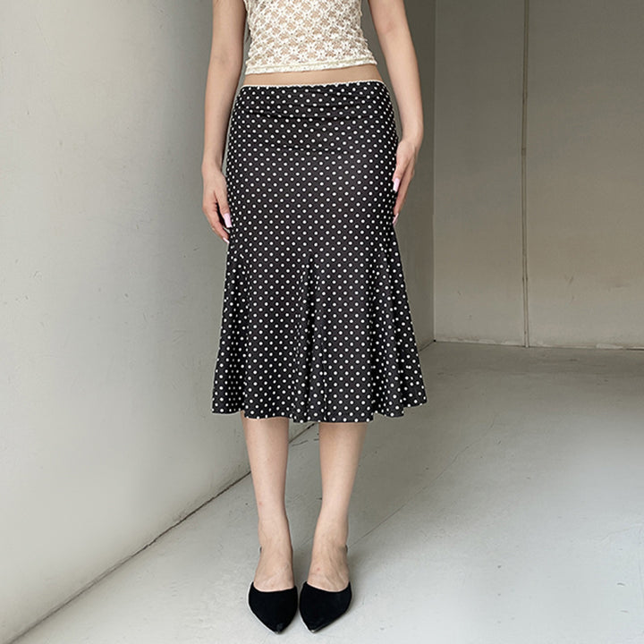Damen eleganter, fließender Midi-Rock mit dehnbarem Bund und geschwungenem Saum Skovae