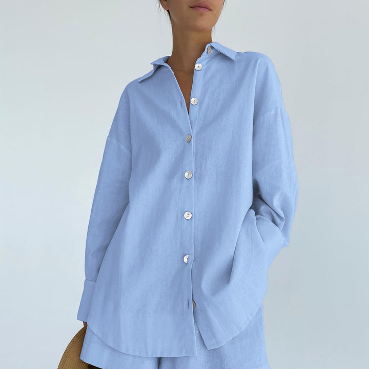 Dame overdimensioneret skjorte bluse i let materiale med lange ærmer og elegante knapper Stilla