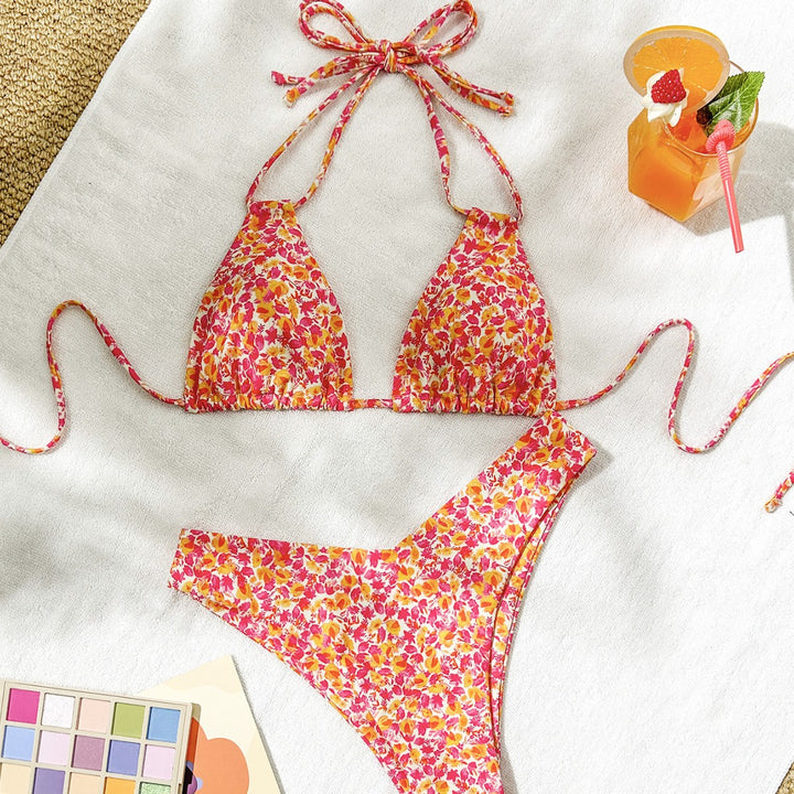 Dame triangel-bikini med justerbare stropper og legende blomsterprint Skovae