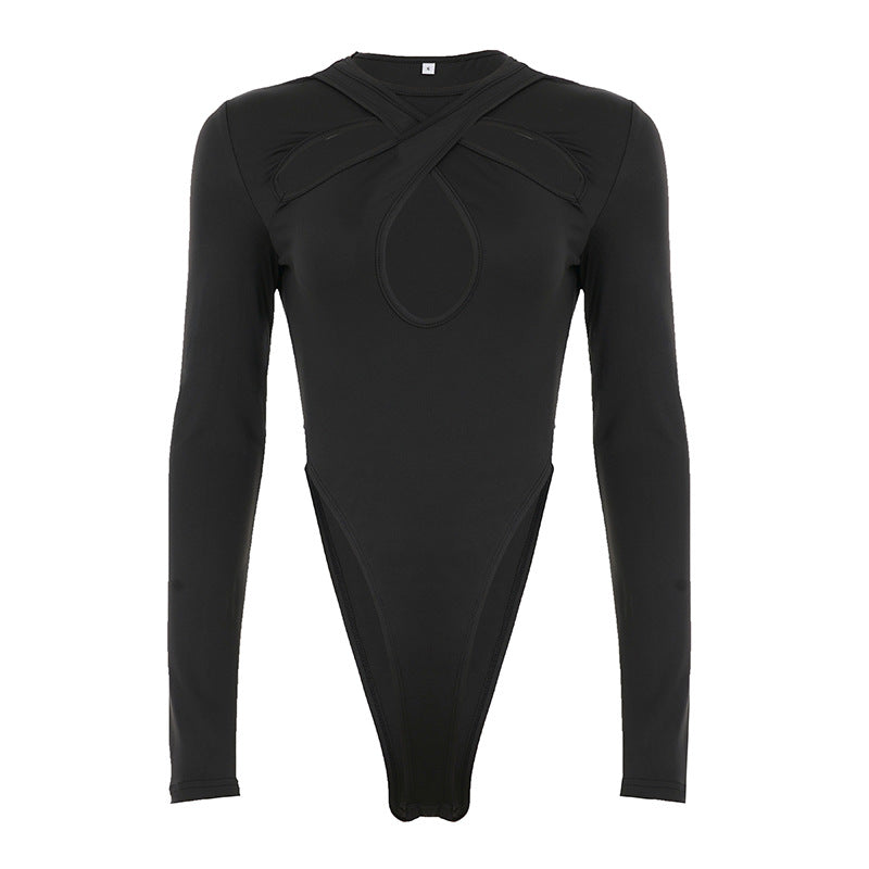 Dame Langærmet Bodysuit med raffineret kryds-design og høj talje Skovae
