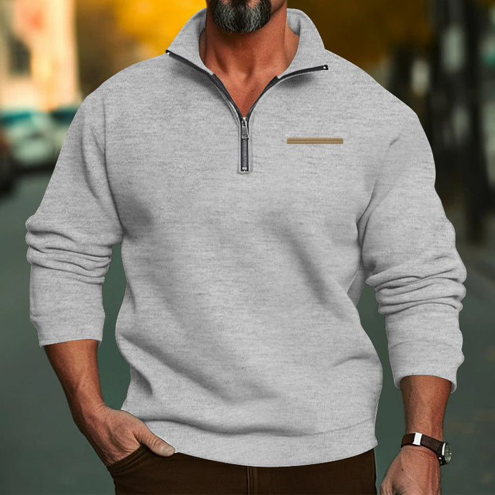 Herrer nan høj kvalitets sweatshirt med metal-halv lynlås, forstærket ståkrave og diskret brystpaspel Skovae