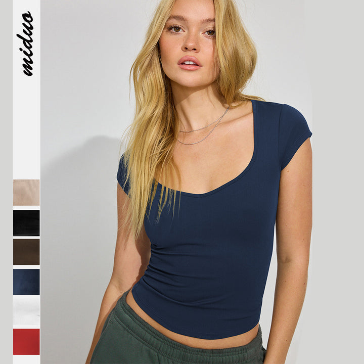 Dame figursyet Crop-Top med rund halsudskæring og blød ribstruktur Stilla
