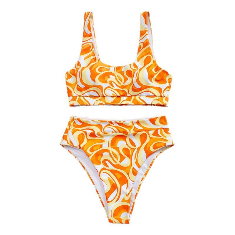 Dame bikini-sæt med høj talje og kreativt farvemønster Stilla