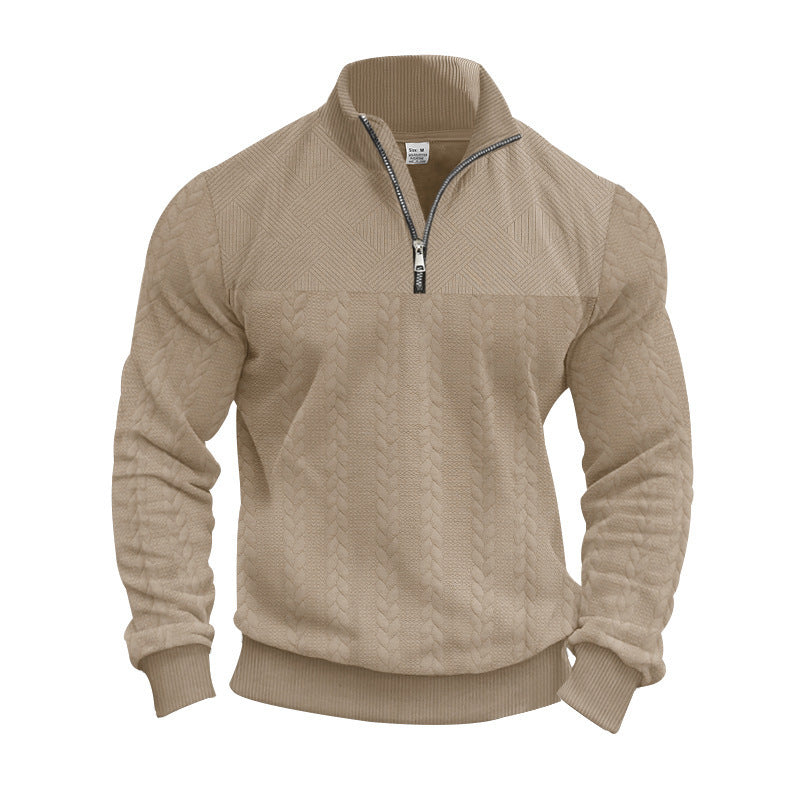 Herrernes grovstrikkede pullover med halvdelen lynlås og struktureret design Stilla