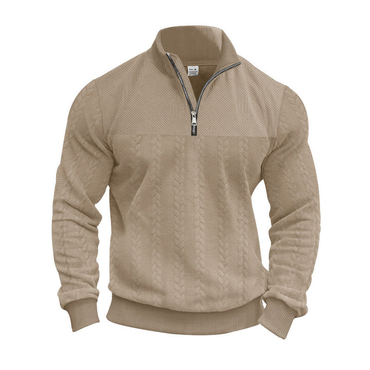 Herrernes grovstrikkede pullover med halvdelen lynlås og struktureret design Stilla