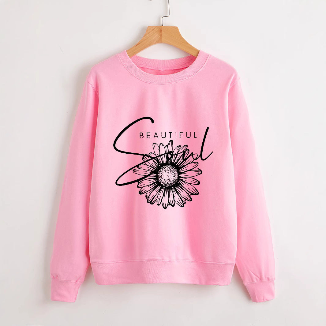 Kvindes sweatshirt med blomstermotiv og inspirerende tekst Stilla