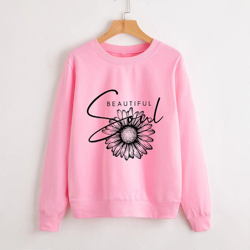 Kvindes sweatshirt med blomstermotiv og inspirerende tekst Stilla