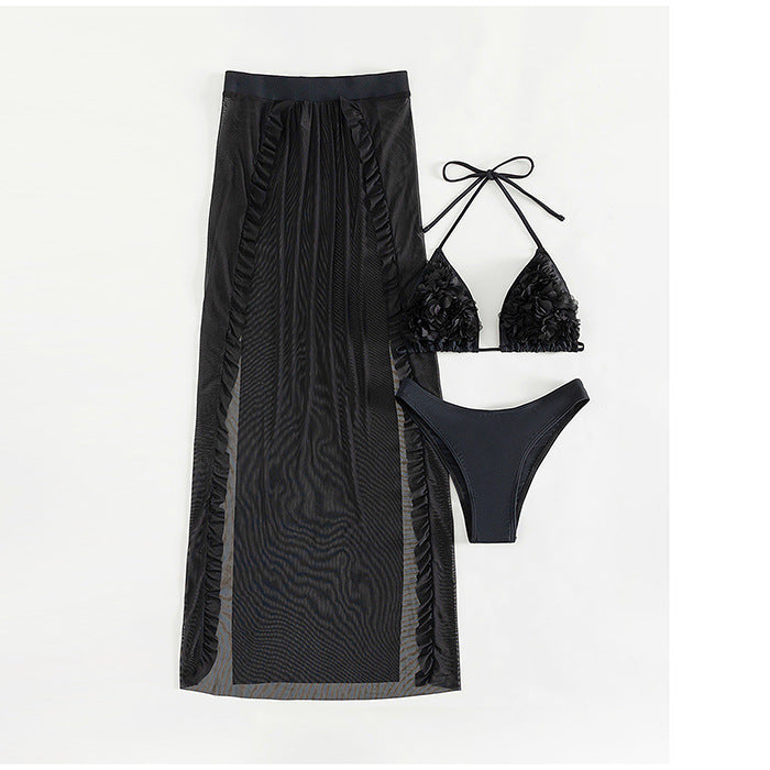 Dame Bikini Sæt med gennemsigtig Maxi-Nederdel og raffinerede Flæsedetaljer Stilla