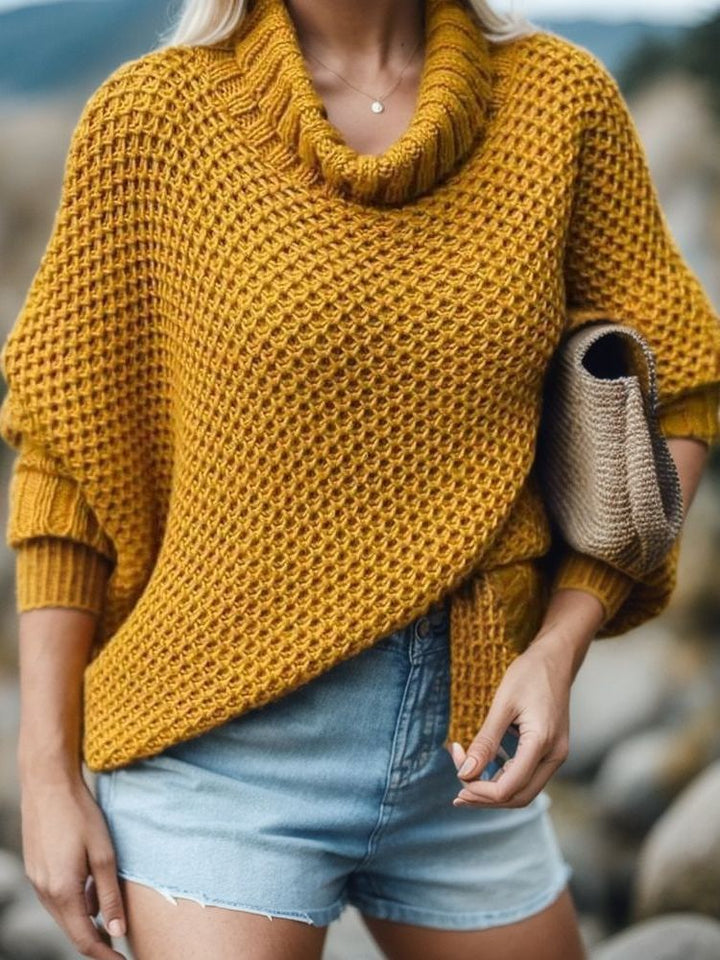 Kvinders afslappede strikket sweater med høj krave og struktureret design Stilla
