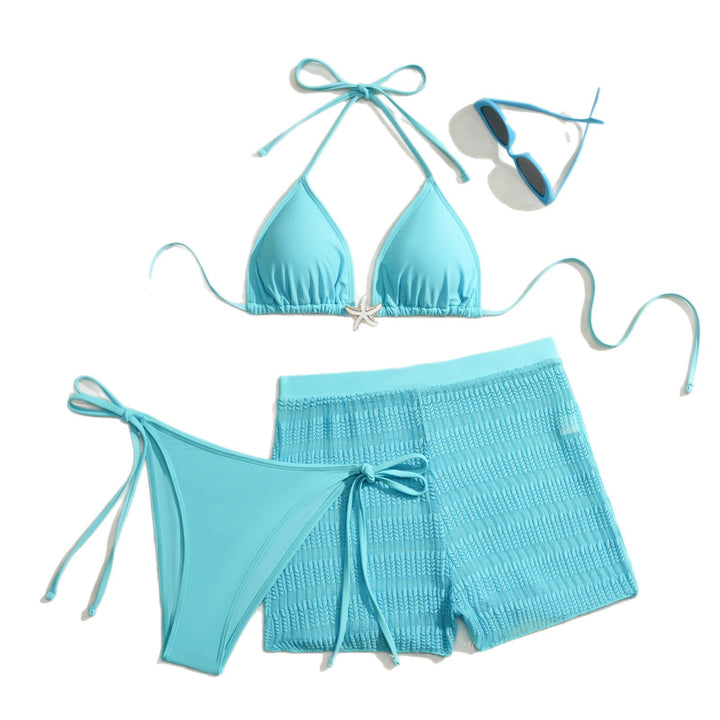 Dame bikini-sæt med sødt bindebånd og strukturerede shorts Skovae