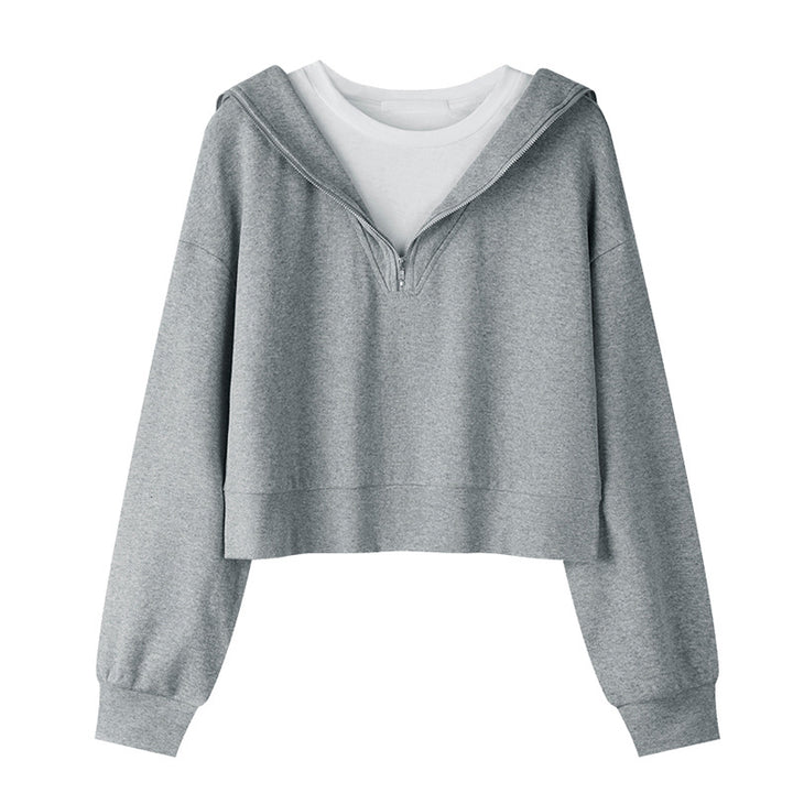 Dame Crop Zip-Up Hoodie med lagdelt look Stilla