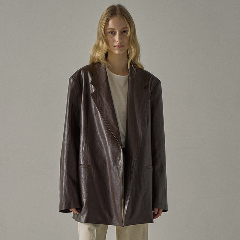 Dame Oversized Læderblazer med struktureret snit Stilla