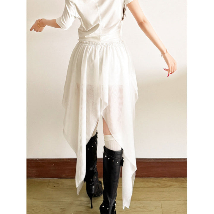 Damen Maxi-Skirt mit fließendem Chiffon und asymmetrischem Schnitt Skovae