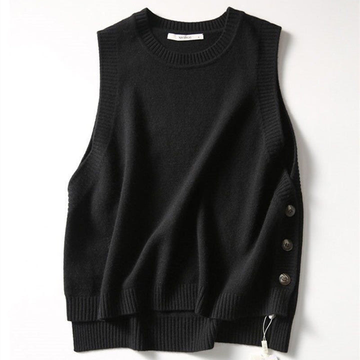 Dame Elegant Strik Vest med Knap Detaljer og Tidløst Design Stilla