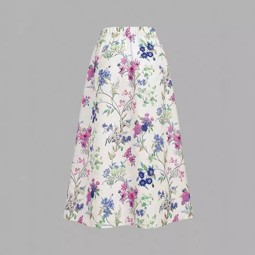 Dame maxikjole med blomsterprint og elastisk talje Skovae