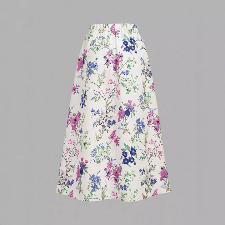 Dame maxikjole med blomsterprint og elastisk talje Skovae