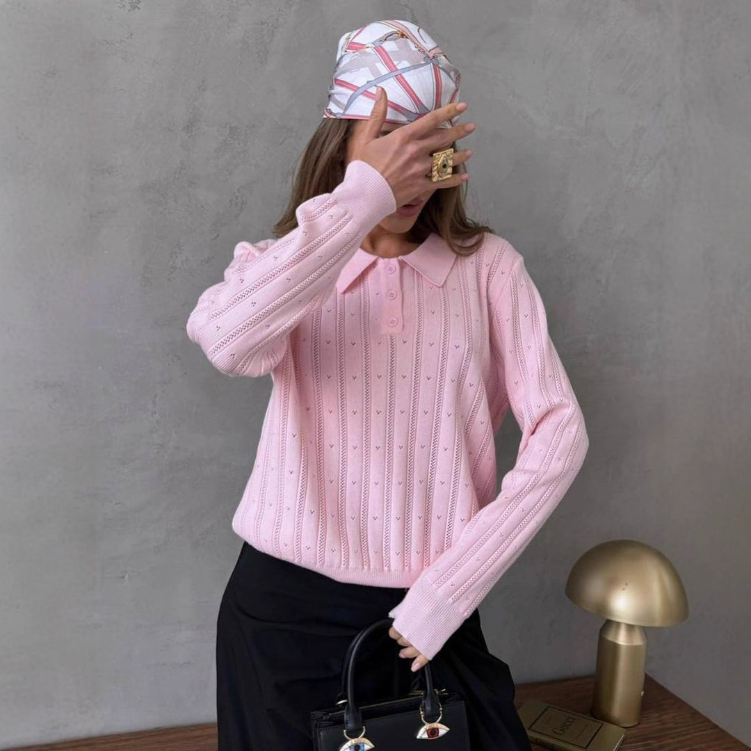 Kvinders striktrøje med elegant krave og struktureret design Stilla