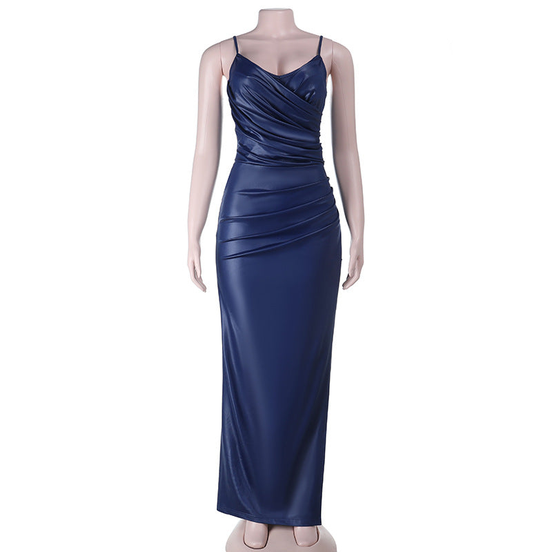 Dame Elegant Wrap Maxikjole med skinnende Effekt Skovae