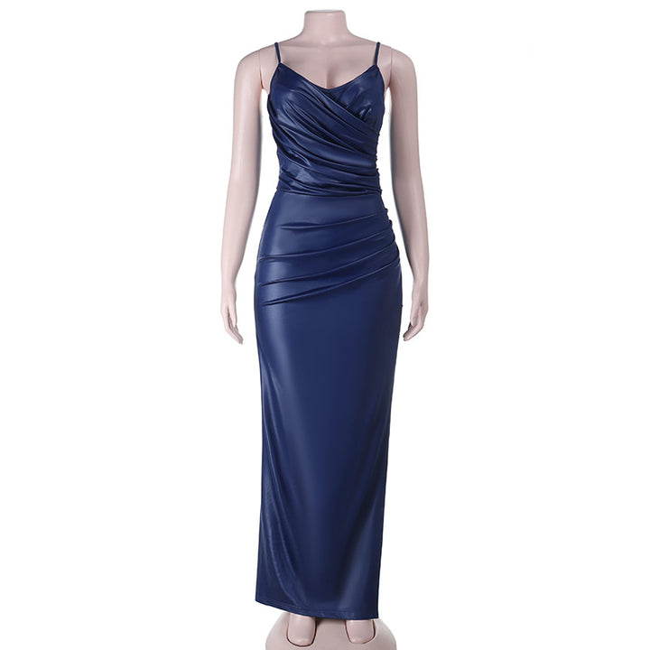 Dame Elegant Wrap Maxikjole med skinnende Effekt Skovae