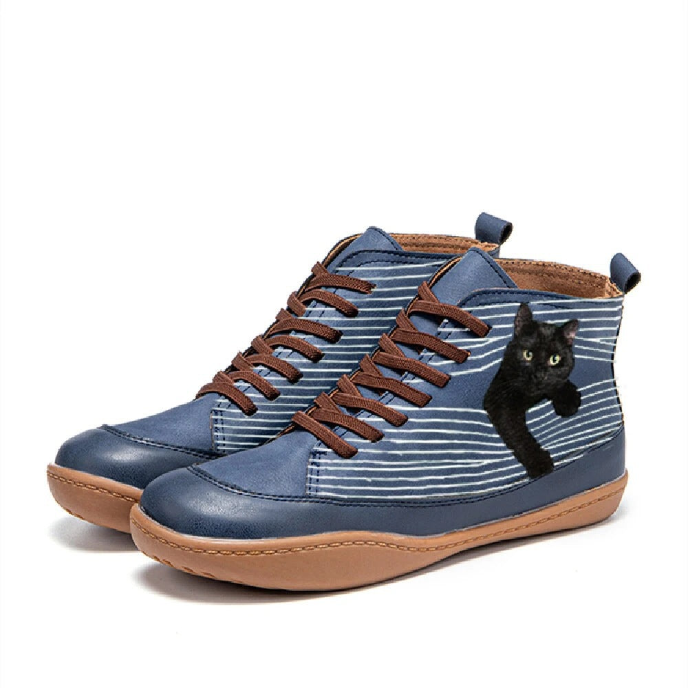 Dame højt hævede sneakers med unikt kattemotiv Stilla