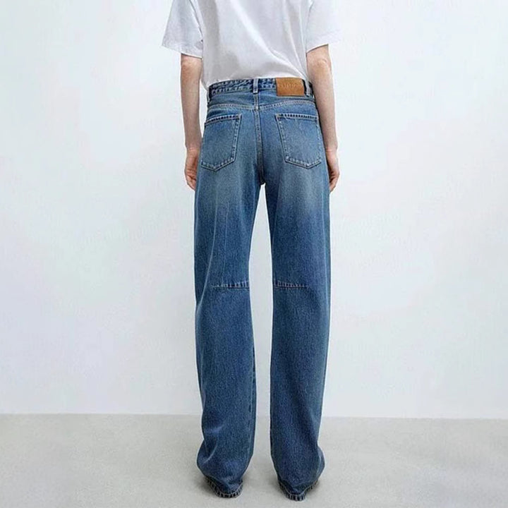 Dame bred jeansbukser med høj talje og moderne snit Stilla