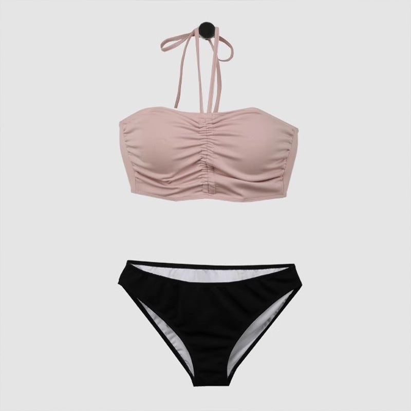 Dame Bikini-sæt med rynket overdel og højt skåret trusse Skovae