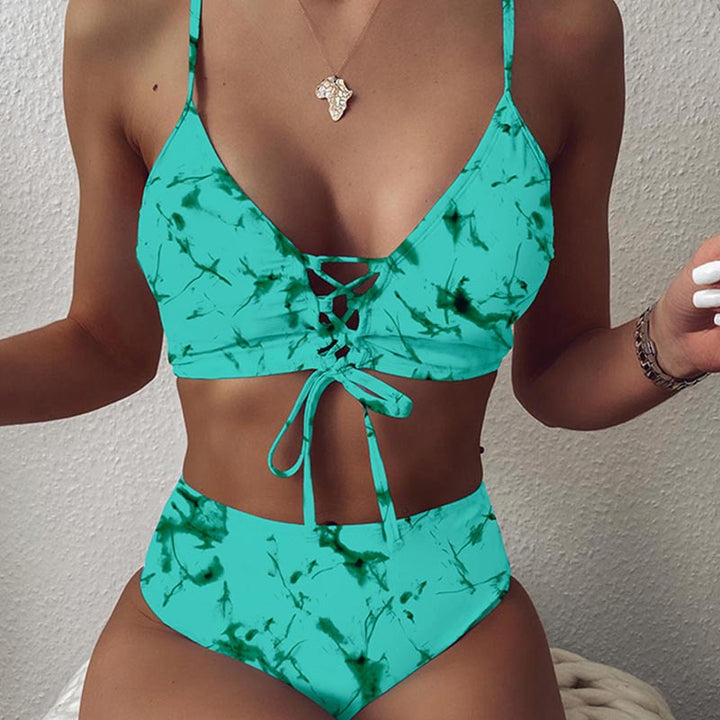 Dame Højtaljet Bikini-sæt med justerbare snøre detaljer Skovae