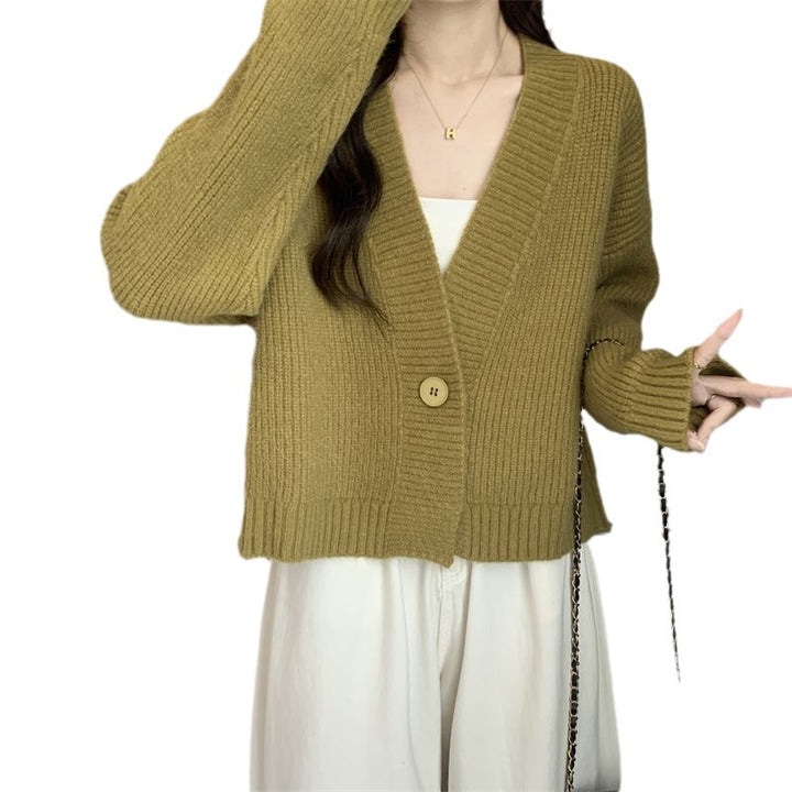 Kvinders løse cardigan med V-hals og store knapper Stilla