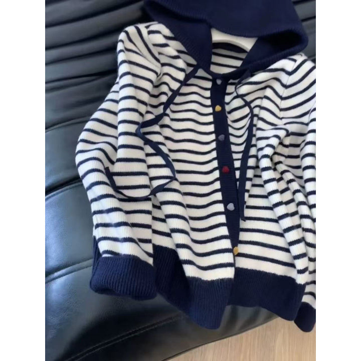 Dame hoodie cardigan med stribet design Stilla