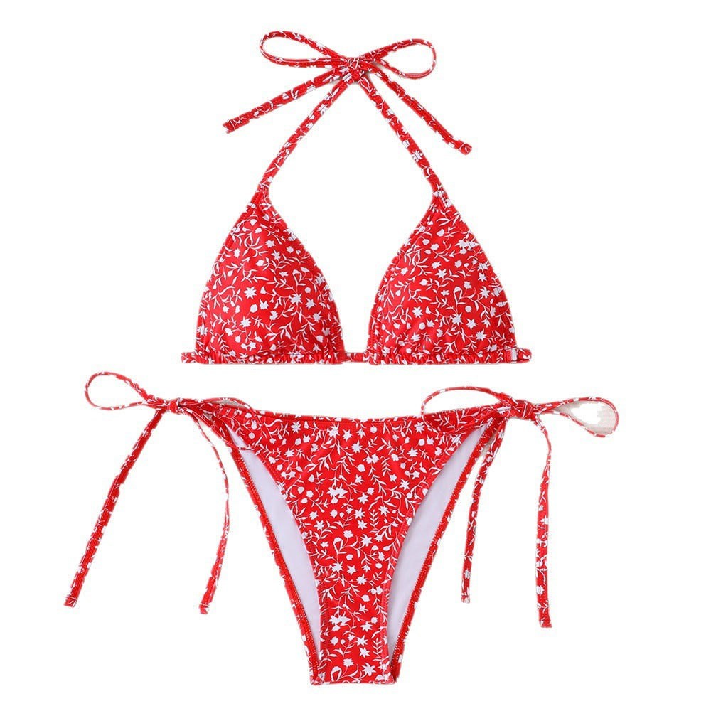 Dame Triangel-Bikini med justerbare bindebånd og blomstrede detaljer Skovae