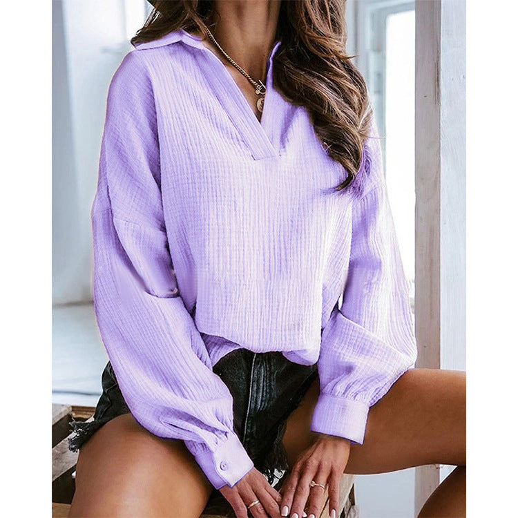 Dame Oversized Bluse med elegant knapstolpe og afslappet snit Stilla