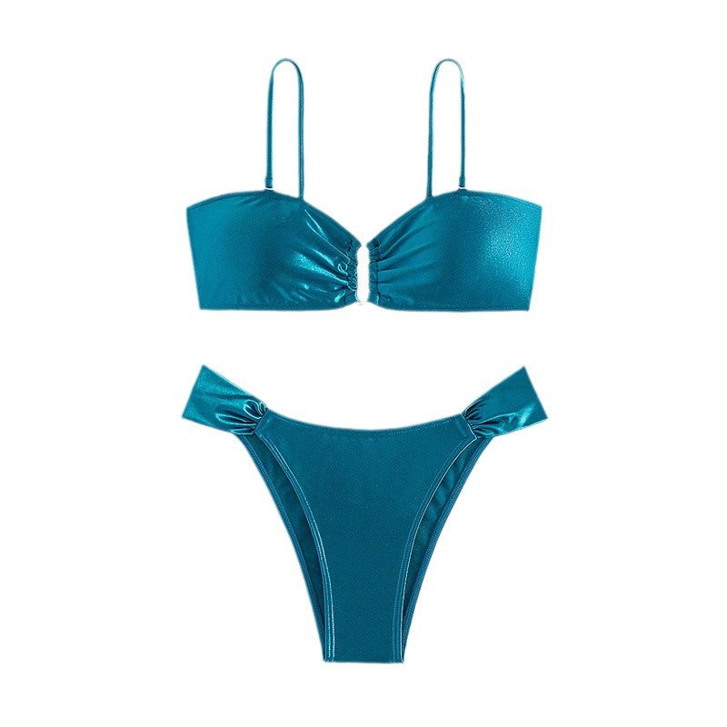 Dame Bøjle-Bikini-Sæt med skinnende stof og justerbare stropper Stilla
