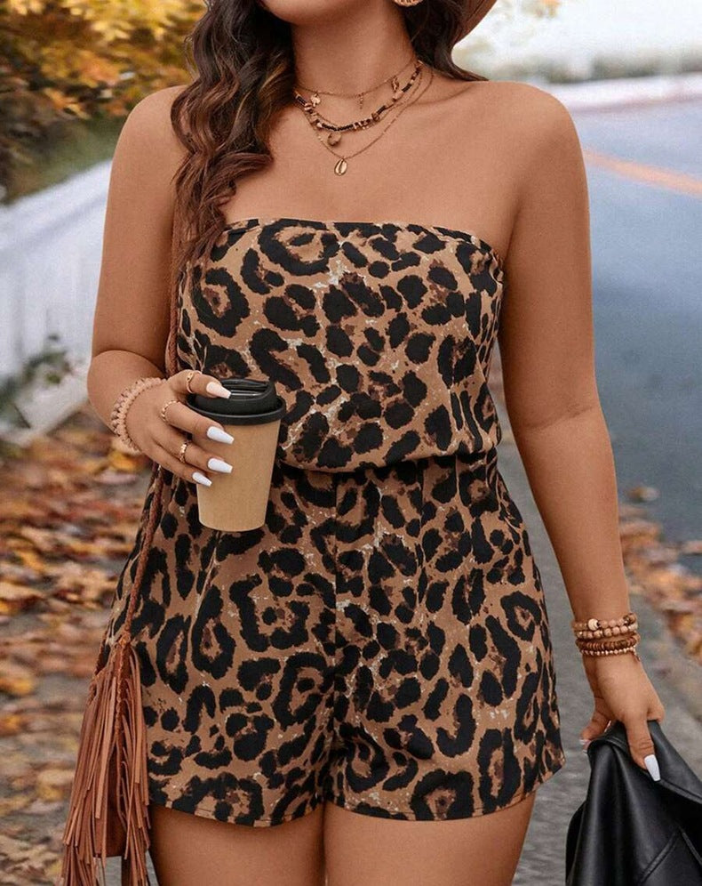 Dame Strapless Jumpsuit med Leopardmønster Skovae