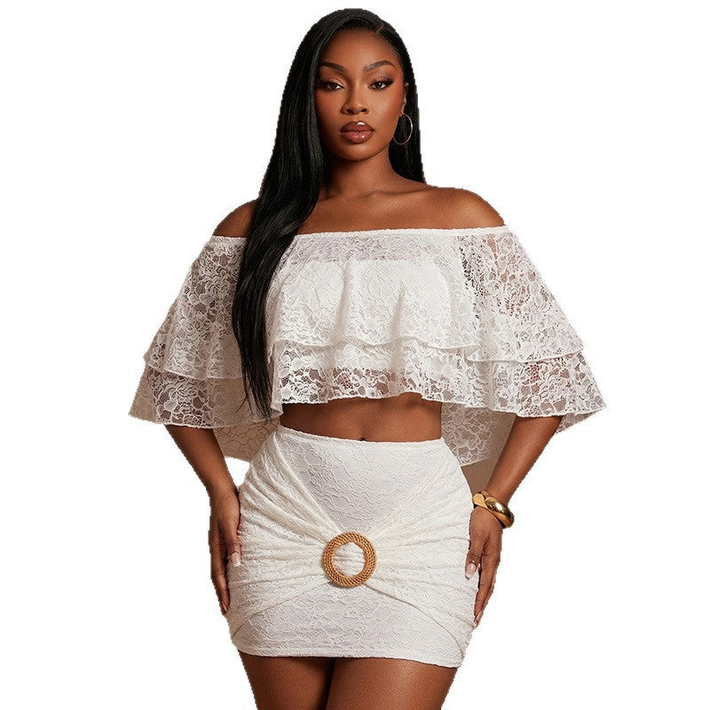 Damen Spitzen Crop-Top und Rock Set Skovae