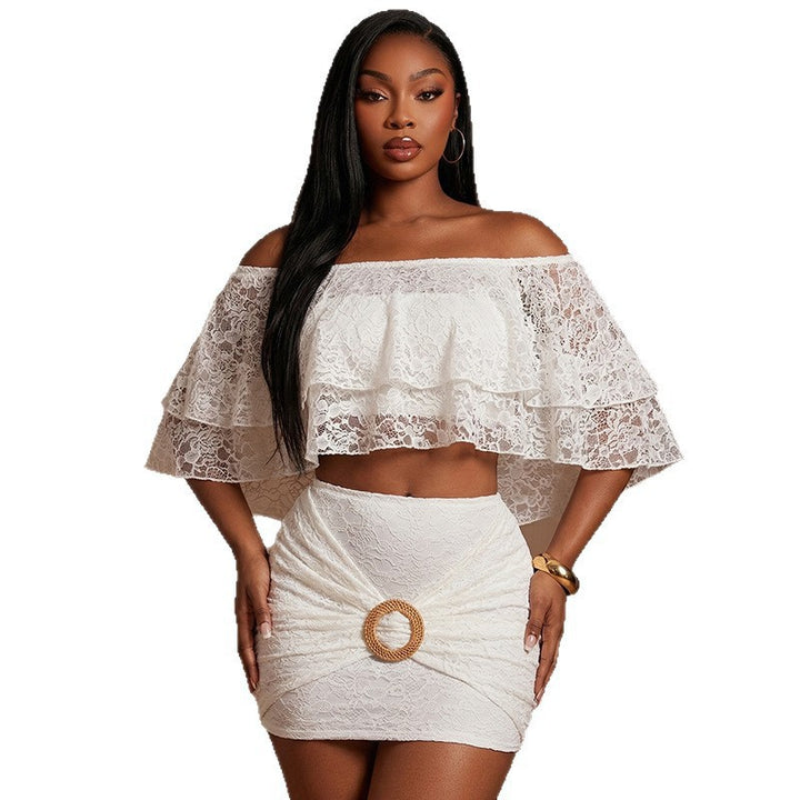 Damen Spitzen Crop-Top und Rock Set Skovae