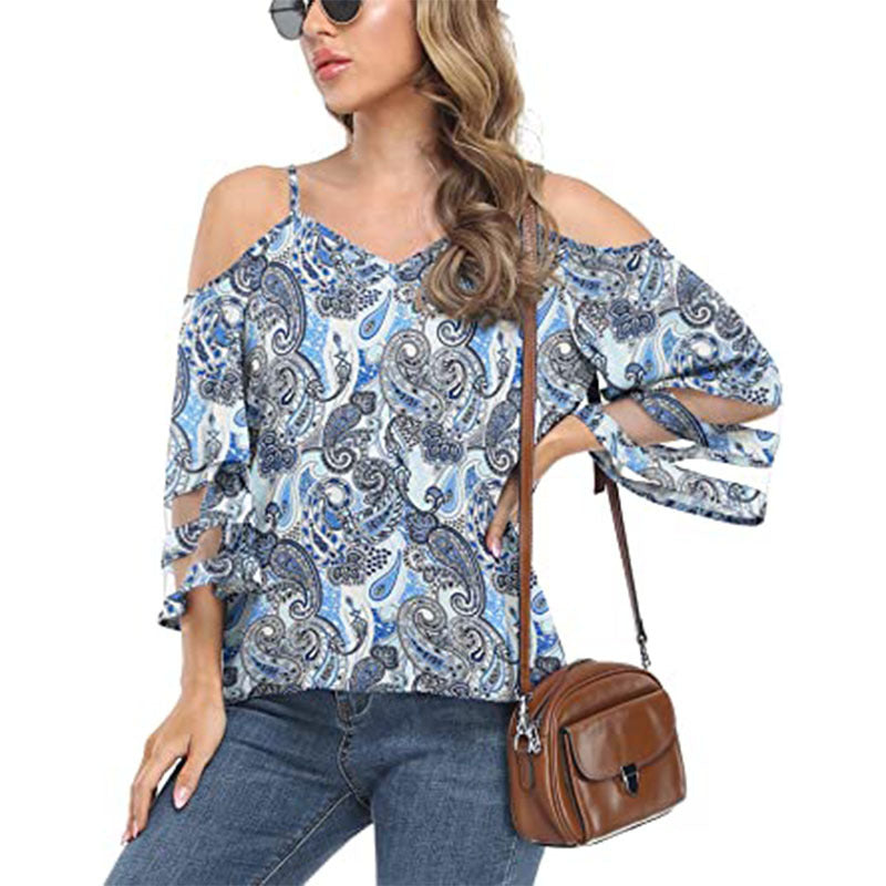 Dame skulderfri bluse med paisley mønster Stilla