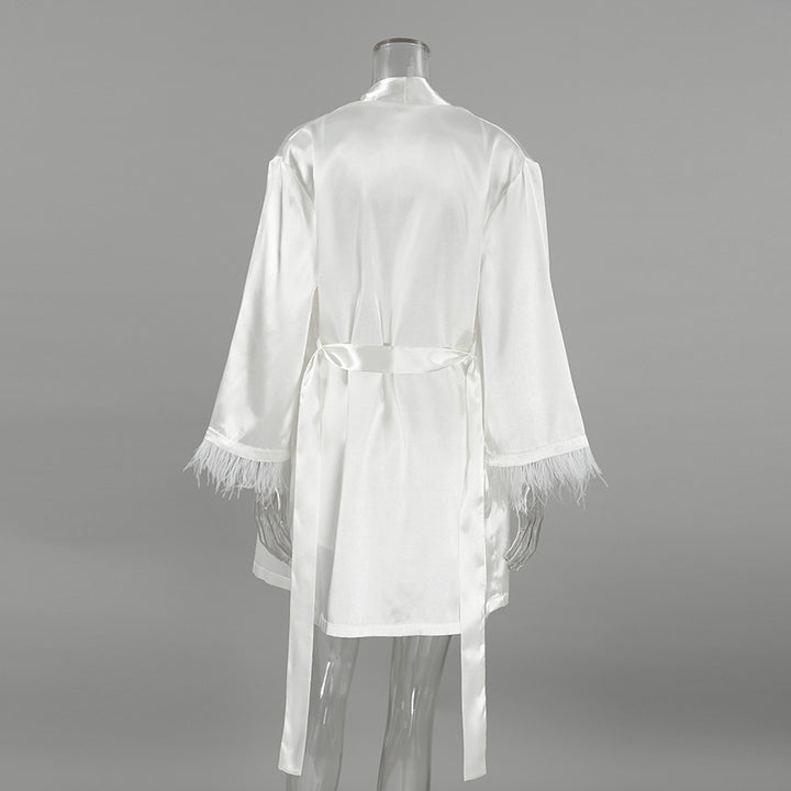 Dame Satin Pyjamas Sæt med elegante Fjer Stilla