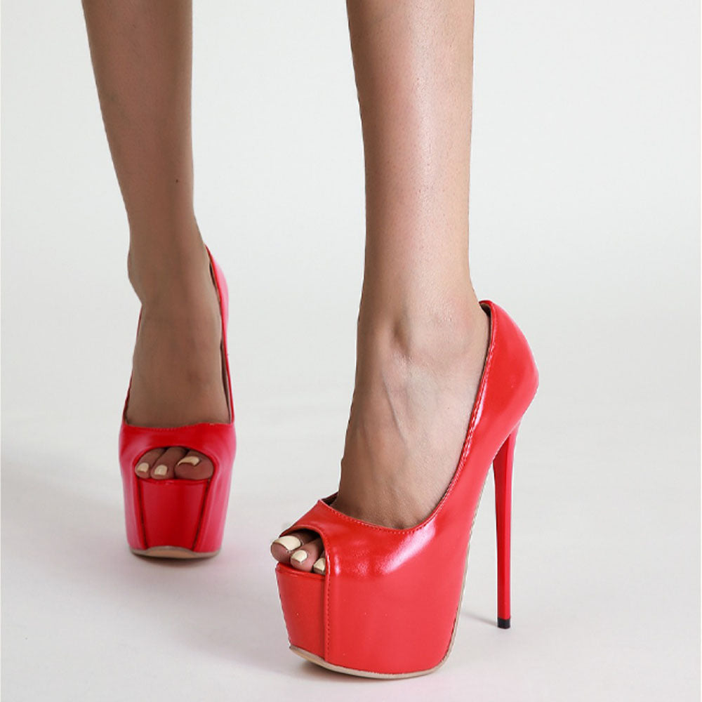 Dame Peep-Toe High Heels med spændende platform-design og skinnende overflade Stilla