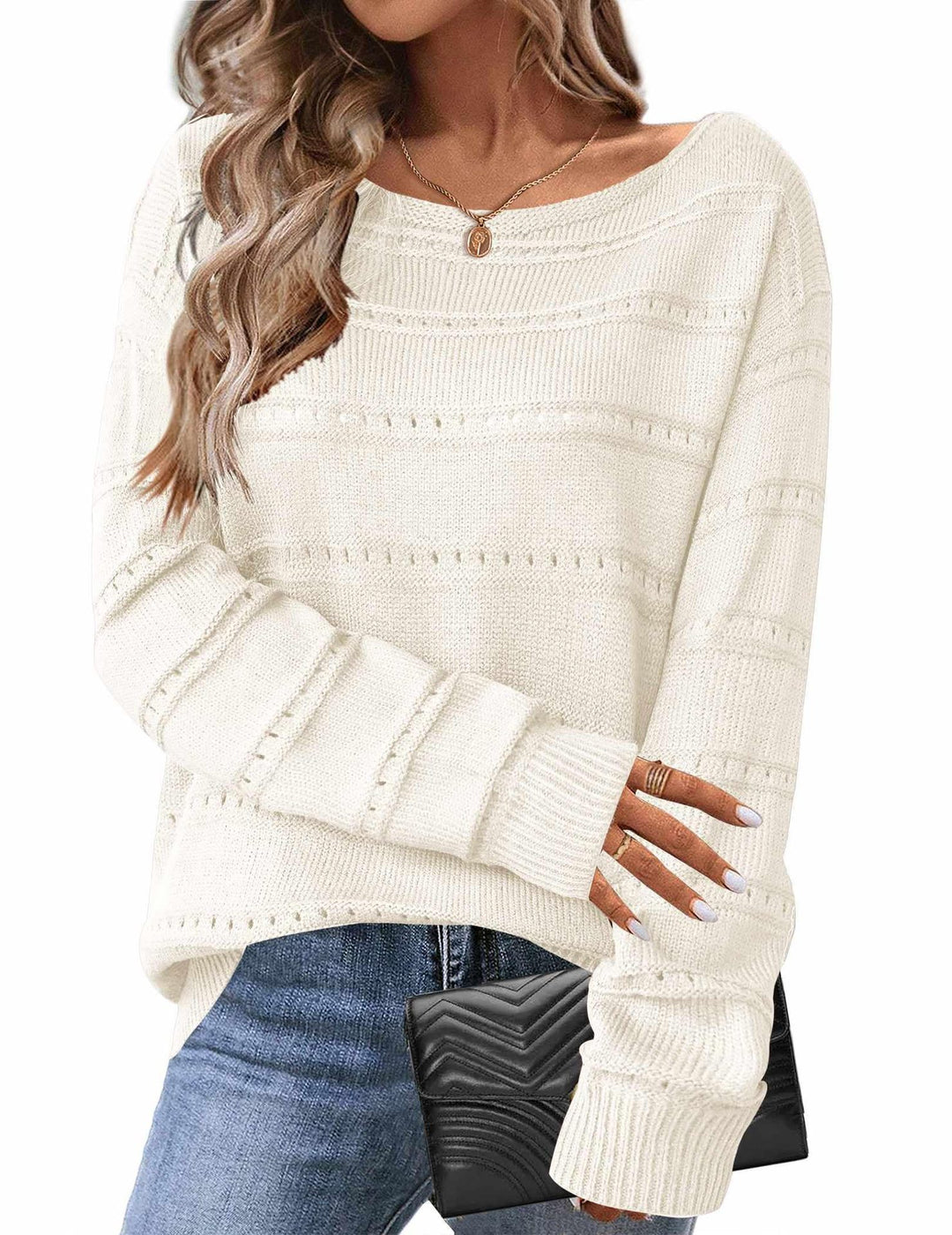 Kvinders strikkede sweater med luftig struktur og løstsiddende design Stilla