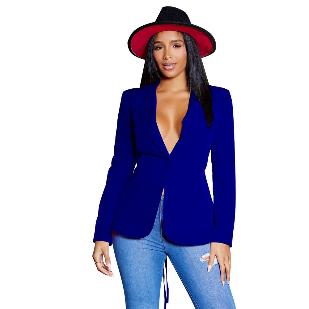 Dame elegant blazer med figursyet snit og dyb V-hals Stilla